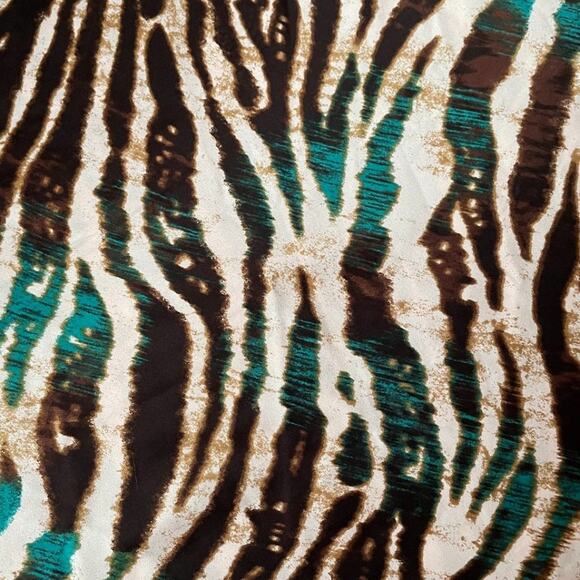 Natori Satin Slip Dress Chemise Midi Zebra Brown Earth Tones Teal XL EUC - Picture 8 of 9